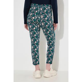 Ulla Popken  Legging en coton bio, motif feuilles et boutons fantaisie 