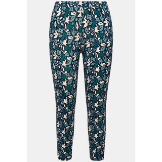 Ulla Popken  Legging en coton bio, motif feuilles et boutons fantaisie 