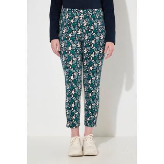 Ulla Popken  Legging en coton bio, motif feuilles et boutons fantaisie 