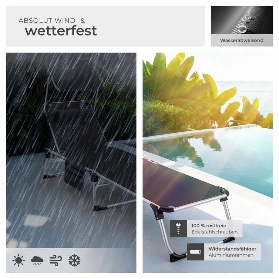 Tectake Sonnenliege Aurelie klappbar, mit Kopfkissen mit Aluminiumgestell, stufenlos verstellbares Sonnendach  