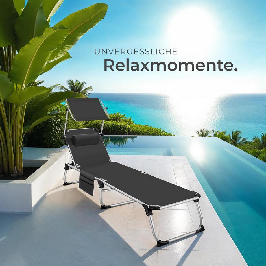 Tectake Sonnenliege Aurelie klappbar, mit Kopfkissen mit Aluminiumgestell, stufenlos verstellbares Sonnendach  