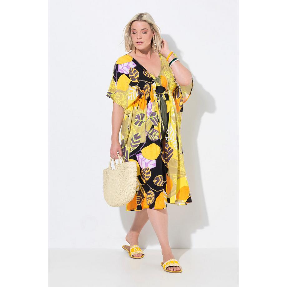 Ulla Popken Caftan Oversize Imprimé Citron Col V Manches Courtes  