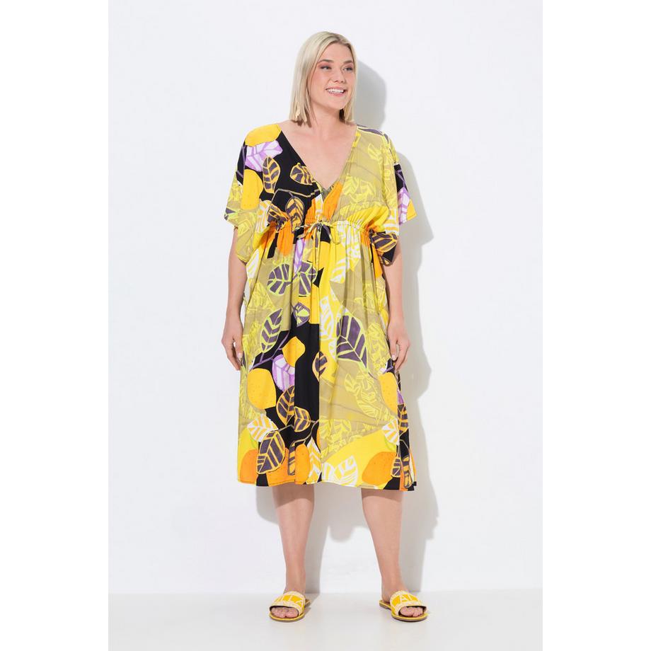 Ulla Popken Caftan Oversize Imprimé Citron Col V Manches Courtes  