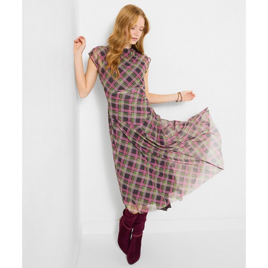 Joe Browns Hochgeschlossenes Netzstoff Karomuster Kleid  