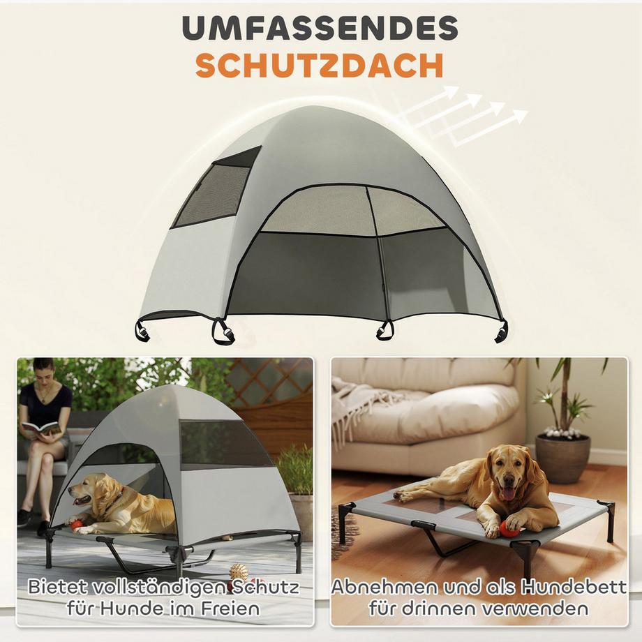 Northio  Hundeliege Outdoor mit Dach, Erhöhtes Hundebett für Große Hunde, Kühlendes Haustierliege mit Waschbares Mesh Metallrahmen Tragtasche, Haustierbett für Draußen Camping 91x76x90cm, Hellgrau | 
