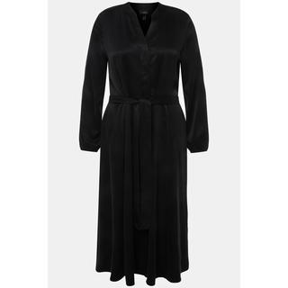 Ulla Popken  Robe midi en cupro à col chemise, encolure en V et manches longues 