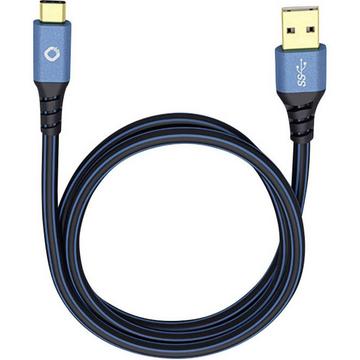 Cavo USB USB 3.2 Gen1 (USB 3.0) Spina USB-A, Spina USB-C® 1.00 m Blu contatti connettore dorati