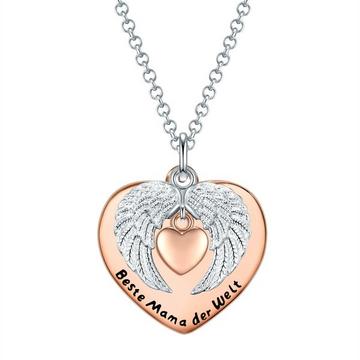 Femme Collier tendance Coeur avec ailes + citation "Beste Mama"