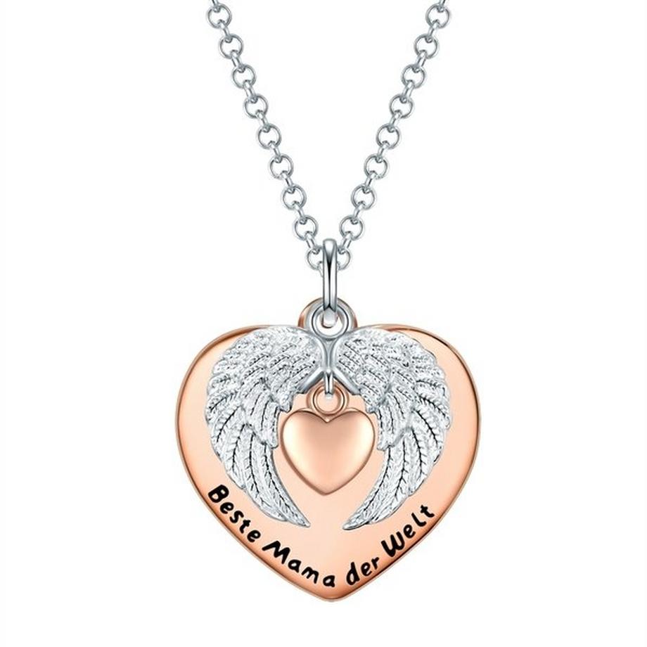 Rafaela Donata  Femme Collier tendance Coeur avec ailes + citation "Beste Mama" 