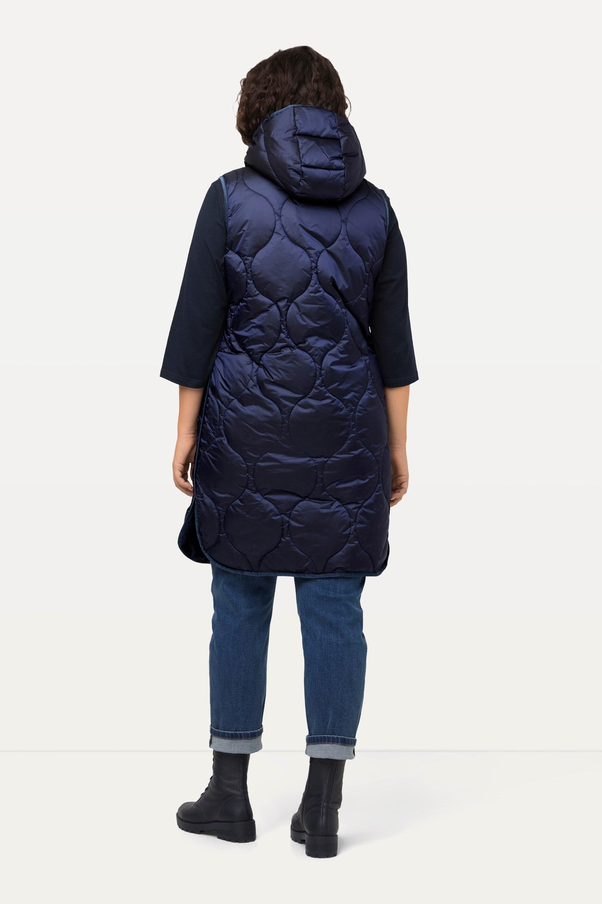 Ulla Popken  Long gilet matelassé HYPRAR, fermeture éclair à double curseur, matière imperméable 