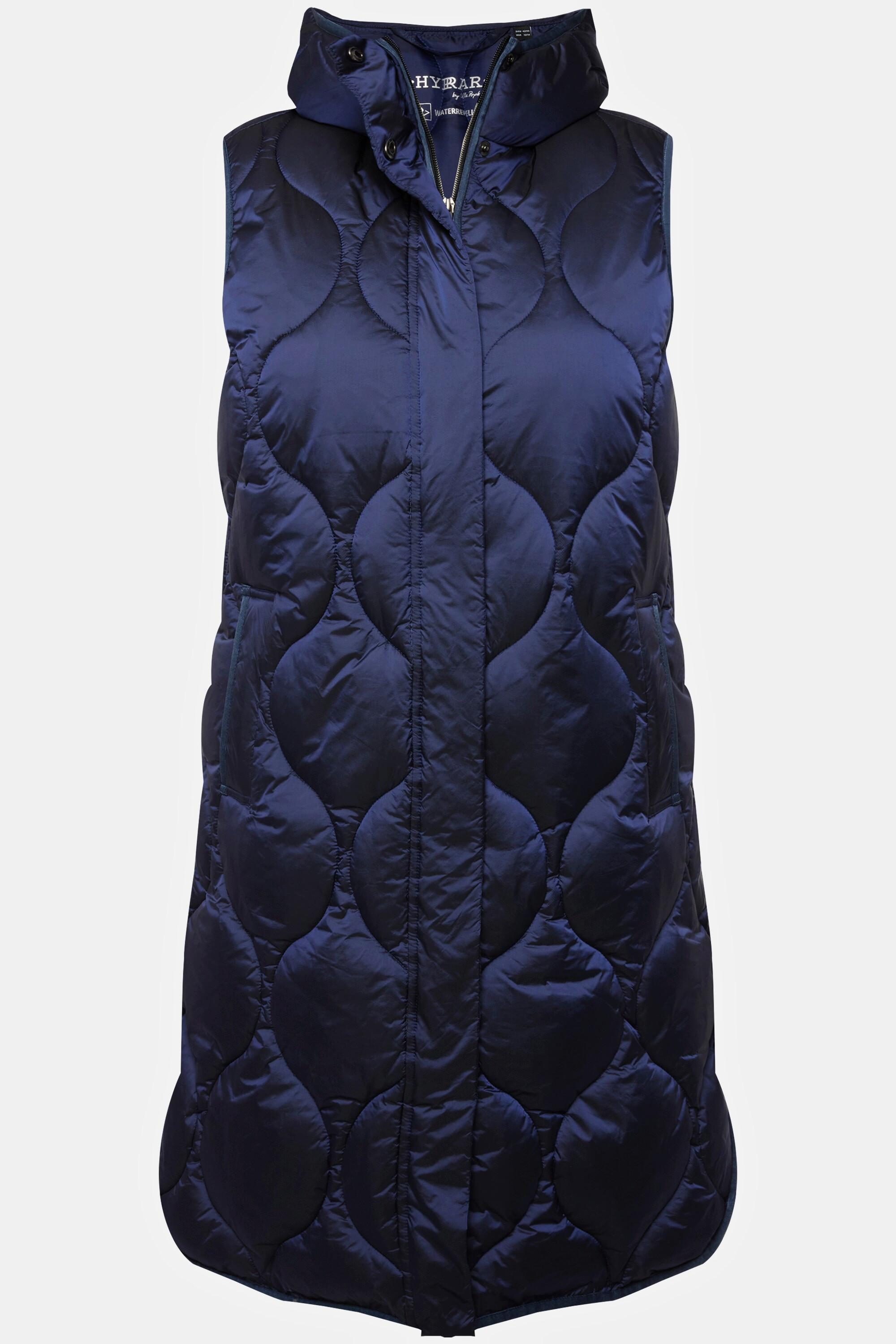 Ulla Popken  Long gilet matelassé HYPRAR, fermeture éclair à double curseur, matière imperméable 