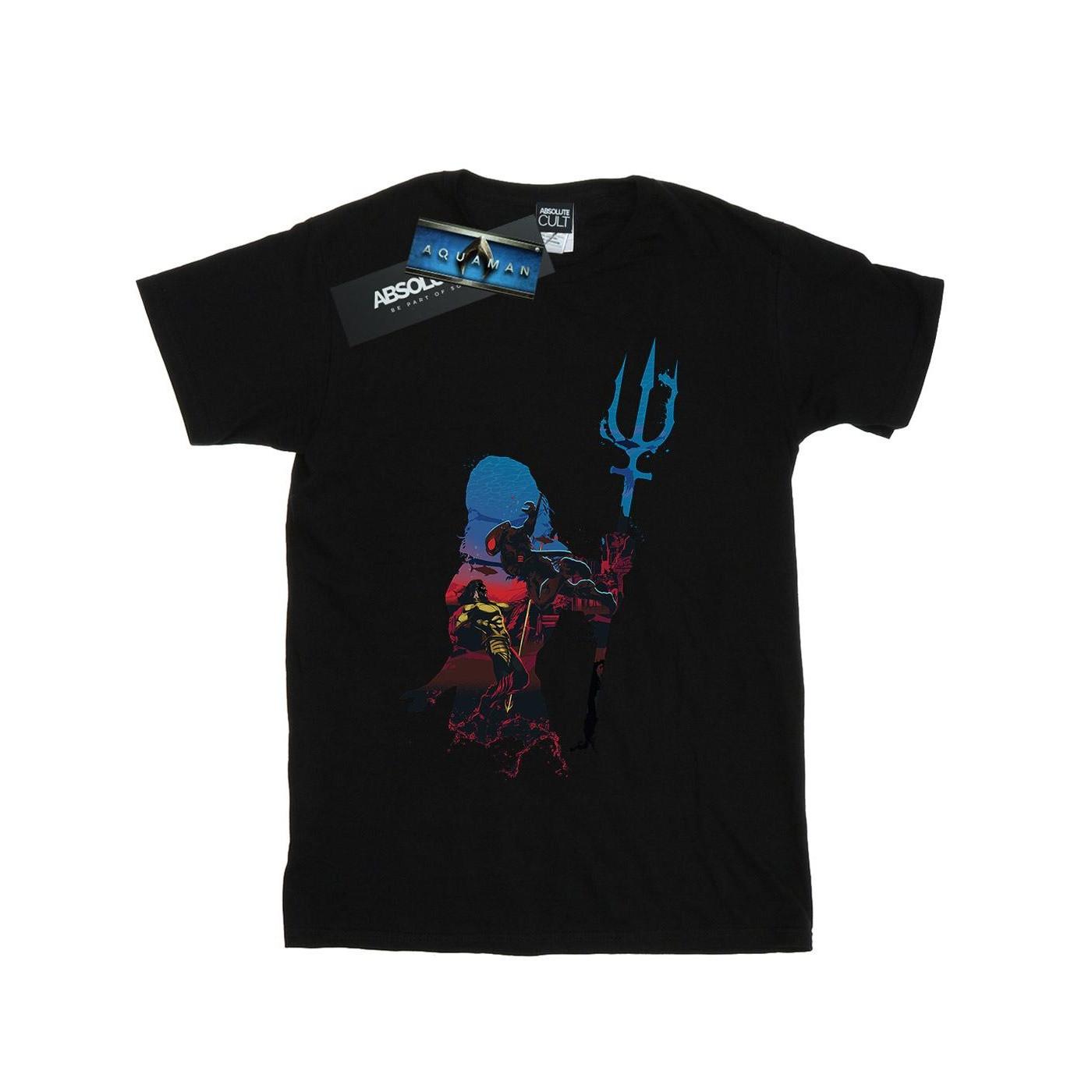 Image of Aquaman Battle Silhouette Tshirt Damen Schwarz XXL