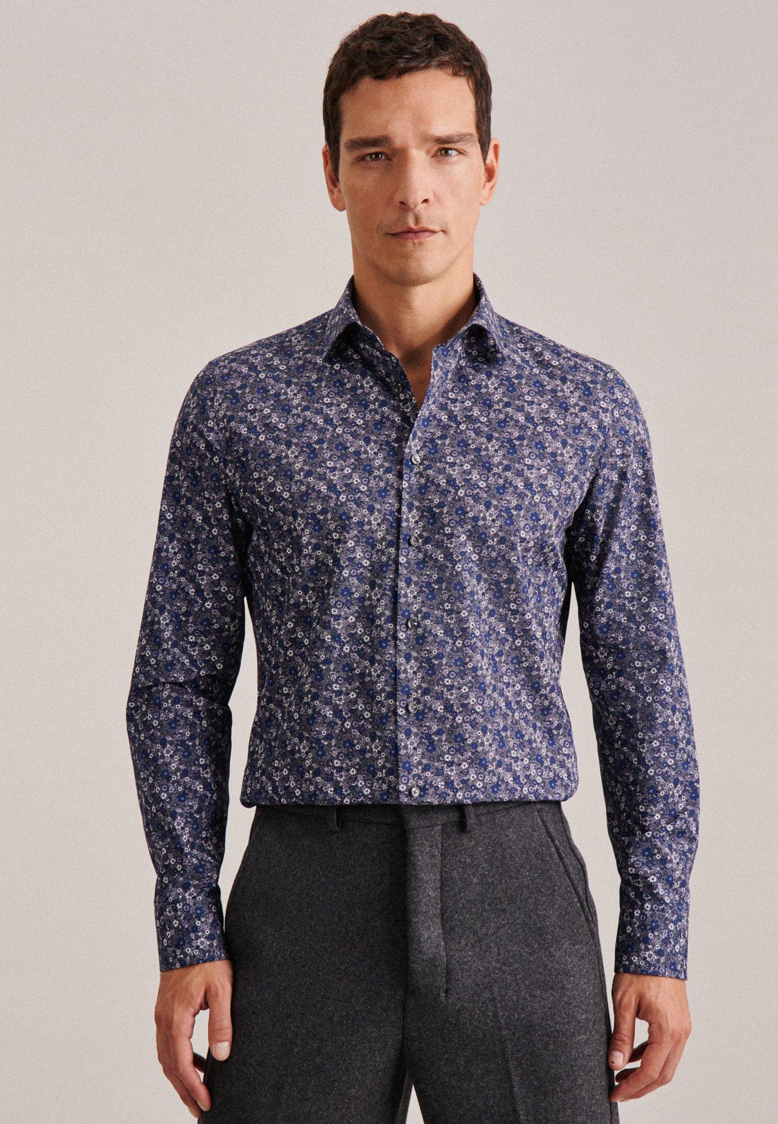 Image of Business Hemd Slim Fit Langarm Floral Herren Taubengrau 39