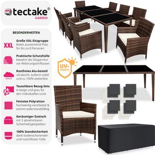 Tectake Set in rattan Menorca 8 sedie e 1 tavolo in alluminio, coperture protettive  