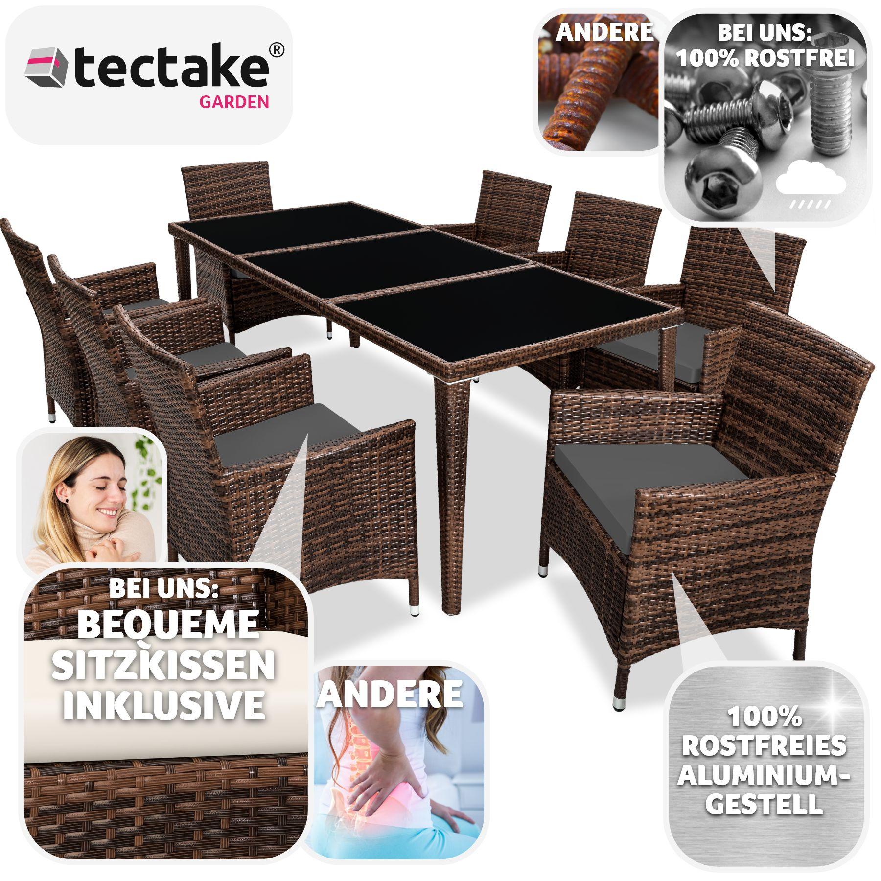 Tectake Aluminium Rattan Sitzgruppe Menorca 8+1 mit Schutzhülle  