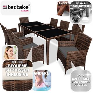 Tectake Set in rattan Menorca 8 sedie e 1 tavolo in alluminio, coperture protettive  