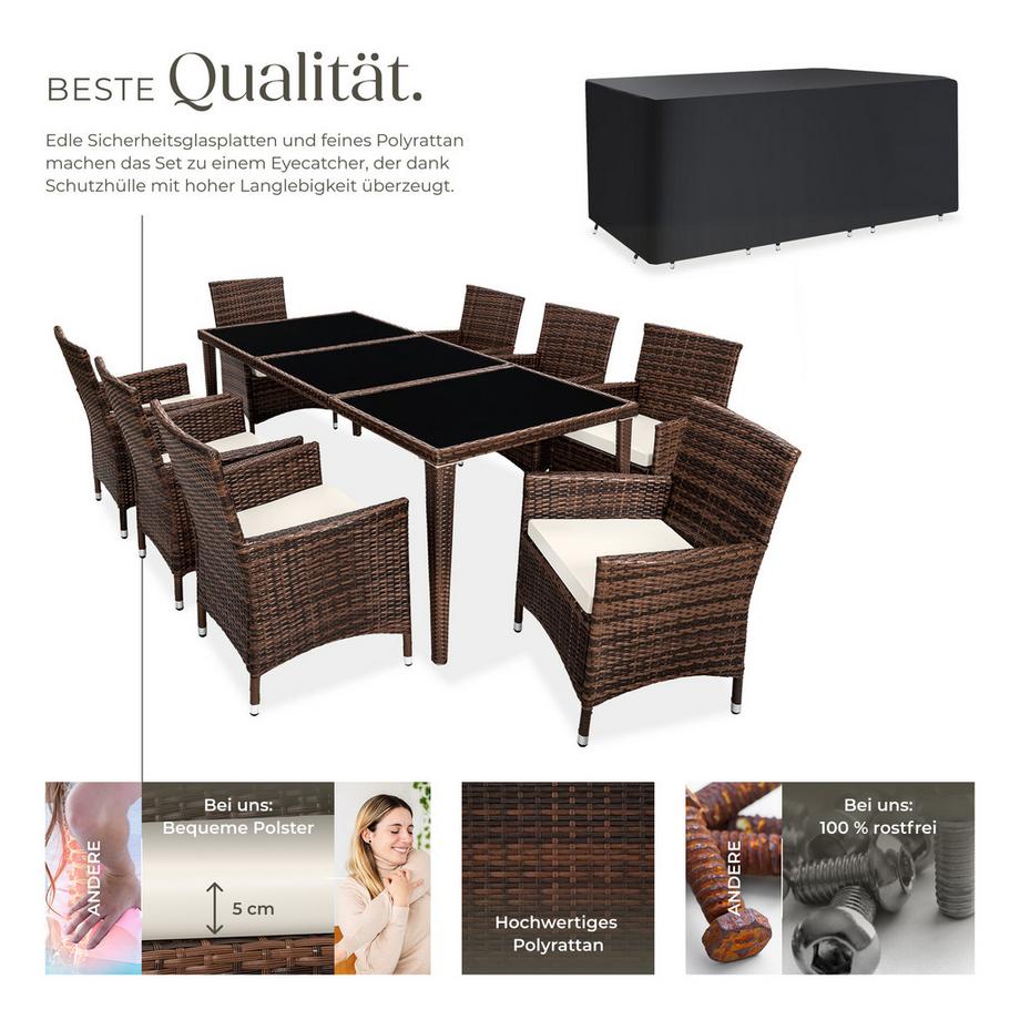 Tectake Rattan Sitzgruppe Menorca mit Aluminiumgestell für 8 Personen  