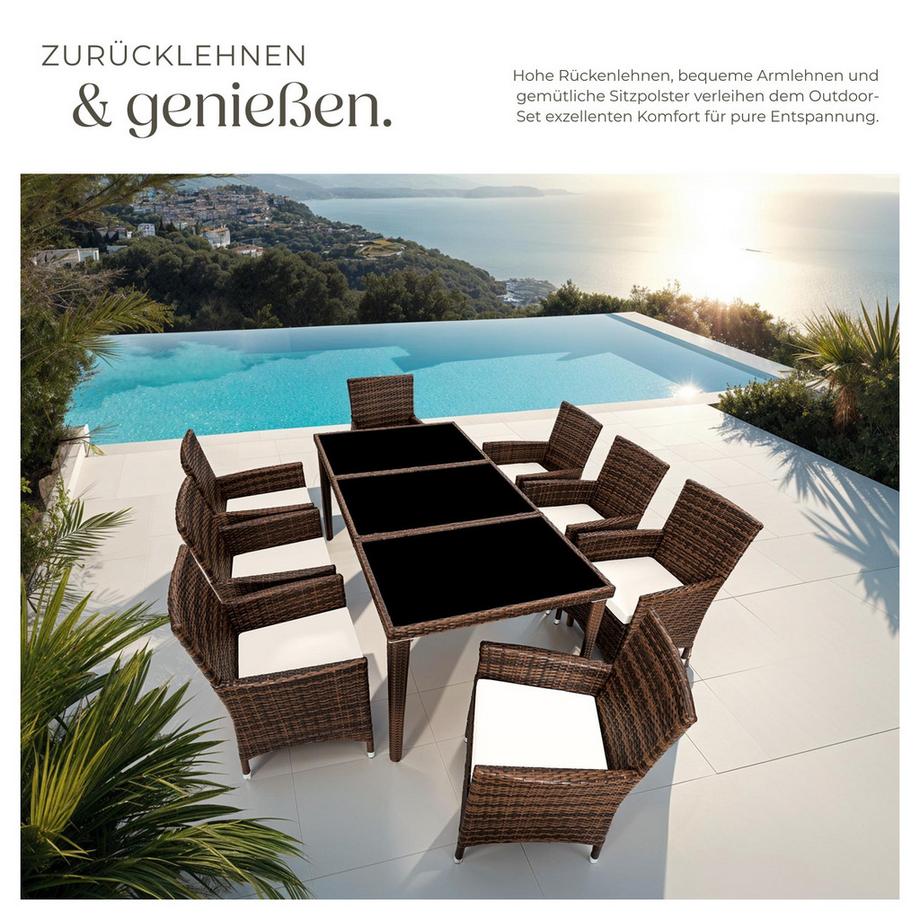 Tectake Rattan Sitzgruppe Menorca mit Aluminiumgestell für 8 Personen  