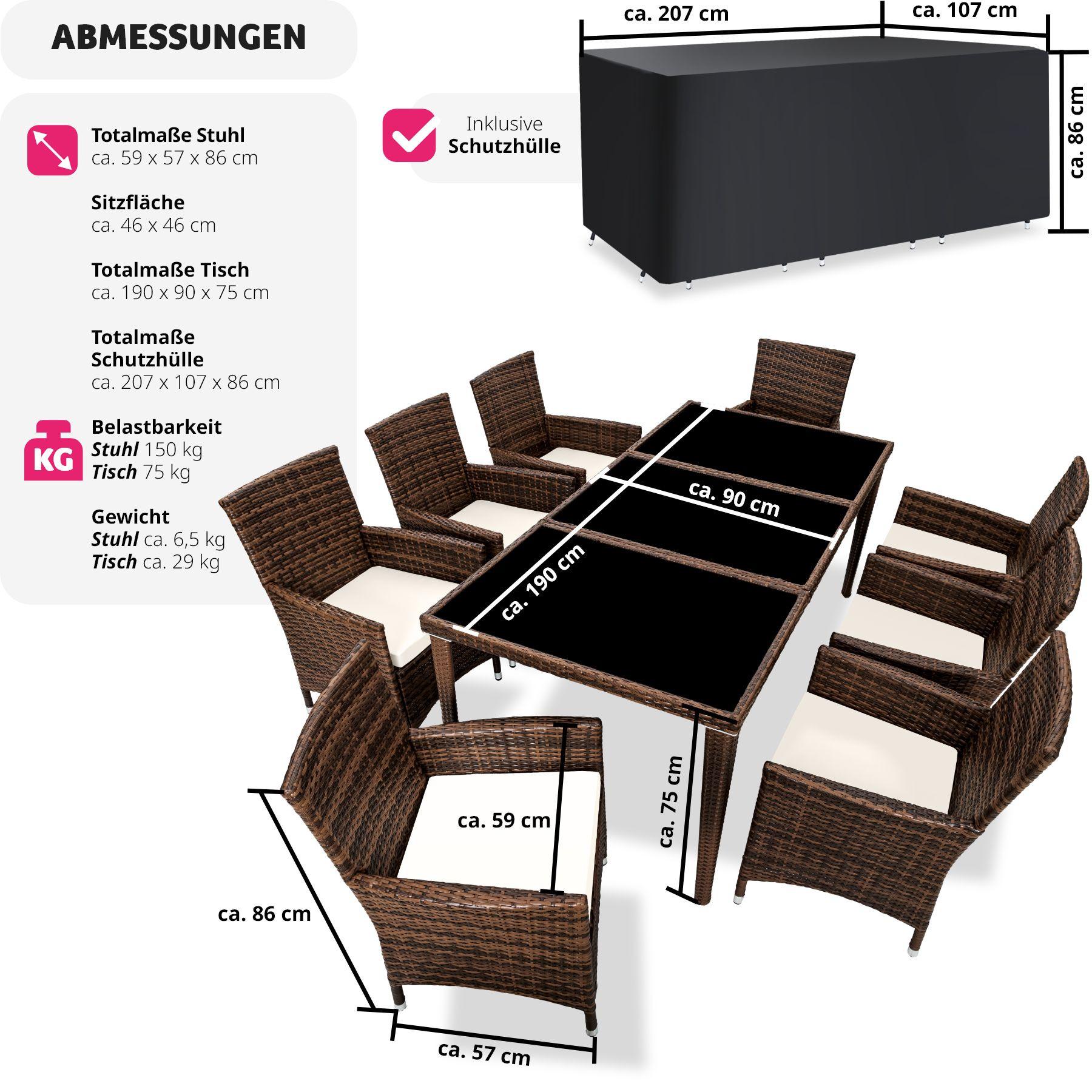 Tectake Aluminium Rattan Sitzgruppe Menorca 8+1 mit Schutzhülle  