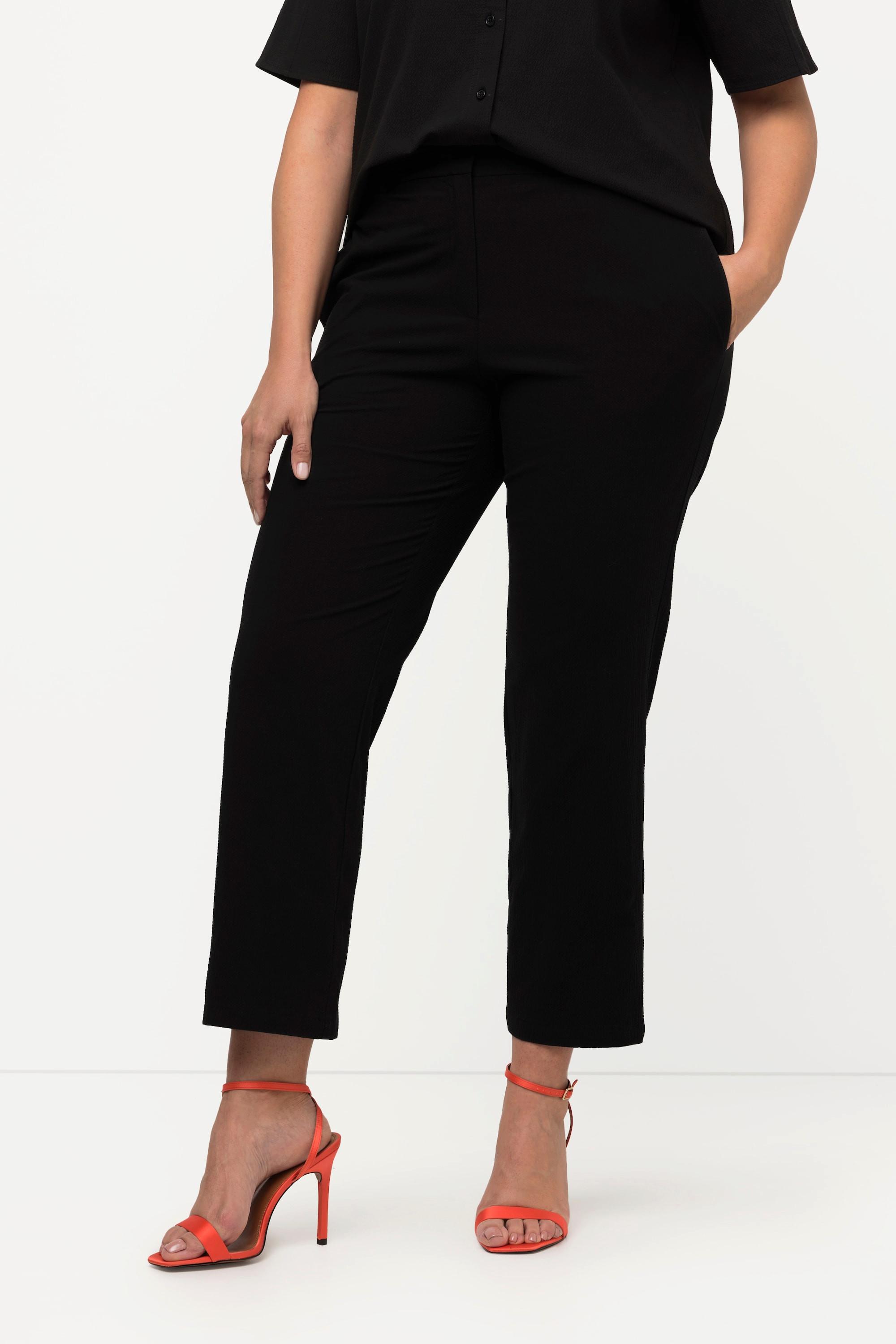 Ulla Popken  Pantalon droit 7/8 Mandy à ceinture élastique, matière gaufrée 