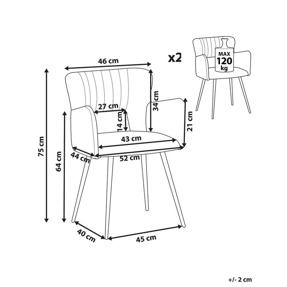 Beliani Lot de 2 chaises de salle à manger en Velours  SANILAC  
