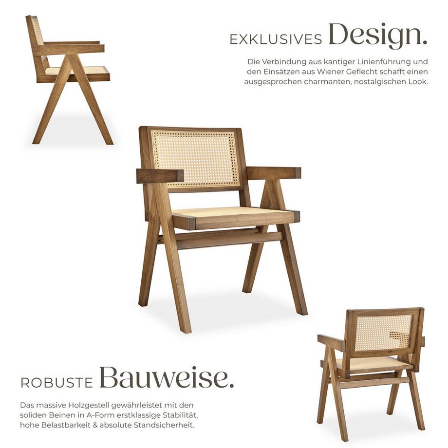 Tectake Sedia da pranzo Lissy con intreccio viennese, stile boho  