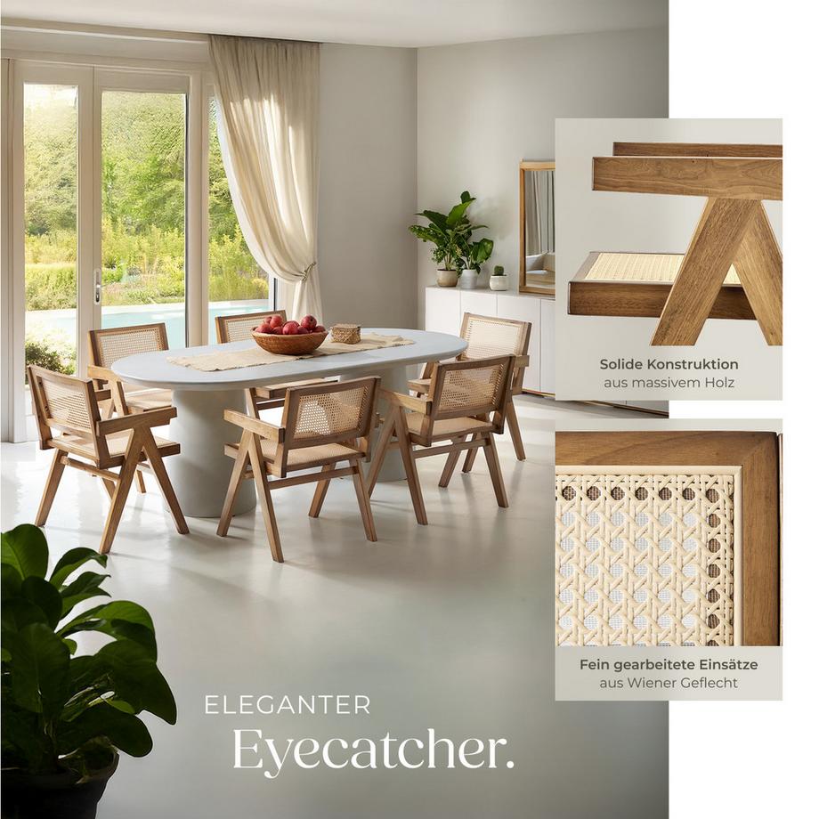 Tectake Sedia da pranzo Lissy con intreccio viennese, stile boho  