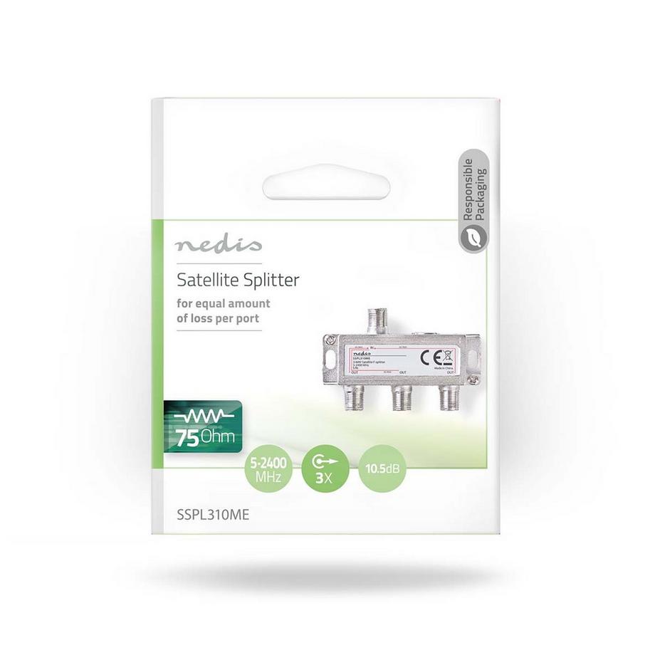Nedis  Satellitensplitter | 5 - 2400 MHz | 10,5 dB | Anzahl der Eingänge: 1 | Anzahl der Ausgänge: 3 | Impedanz: 75 Ohm | Zink | Silber 