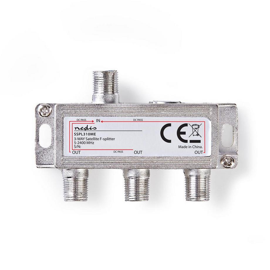 Nedis  Satellitensplitter | 5 - 2400 MHz | 10,5 dB | Anzahl der Eingänge: 1 | Anzahl der Ausgänge: 3 | Impedanz: 75 Ohm | Zink | Silber 