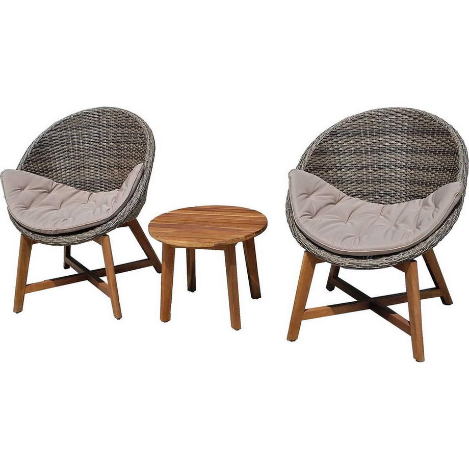 mutoni Gruppo di sedute da giardino Reno acacia taupe (set di 3)  