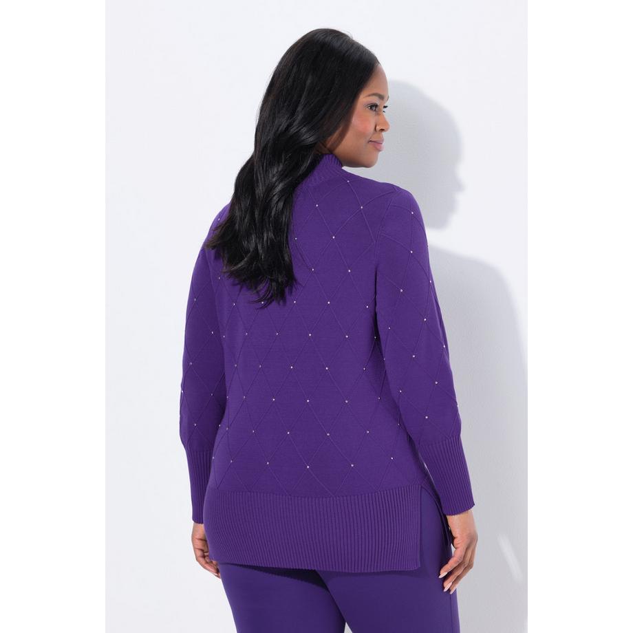 Ulla Popken Pull Losanges Rivets Fantaisie Col Montant Manches Longues  