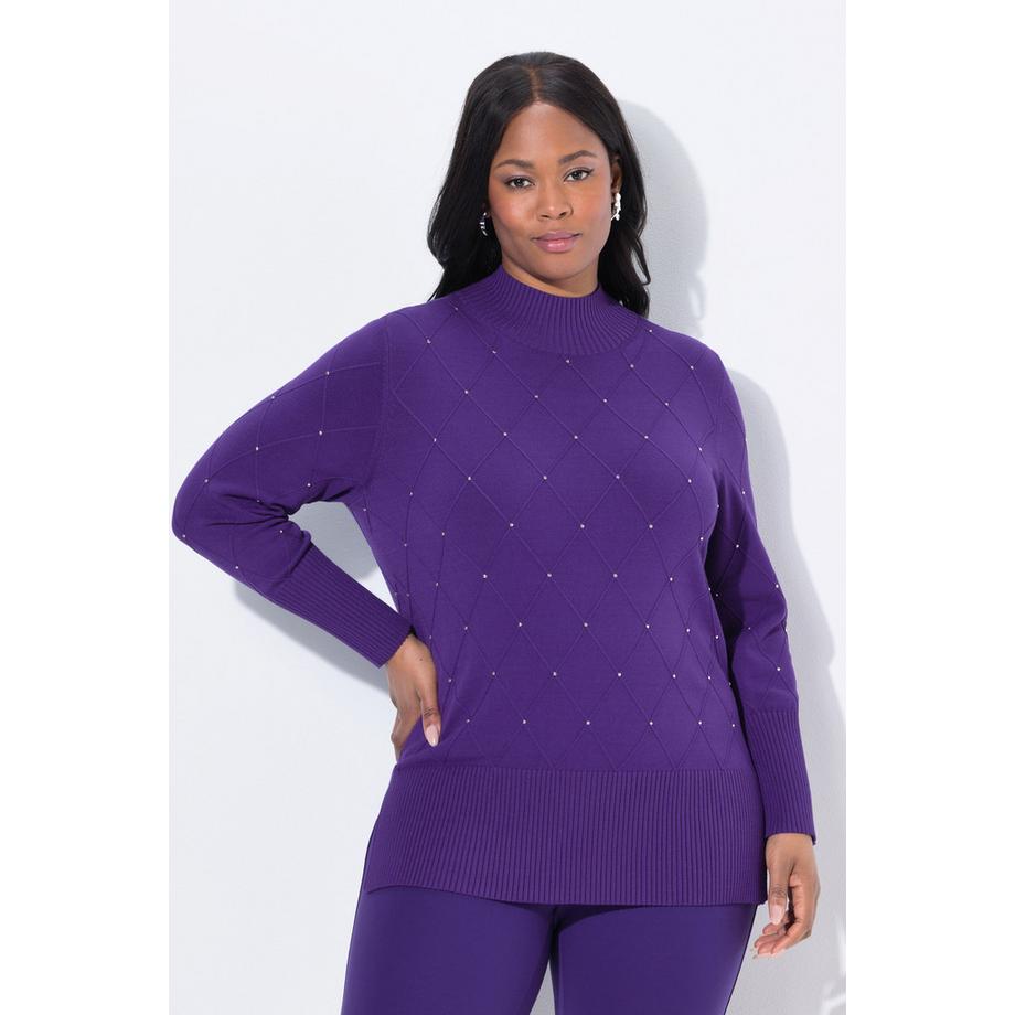 Ulla Popken Pull Losanges Rivets Fantaisie Col Montant Manches Longues  