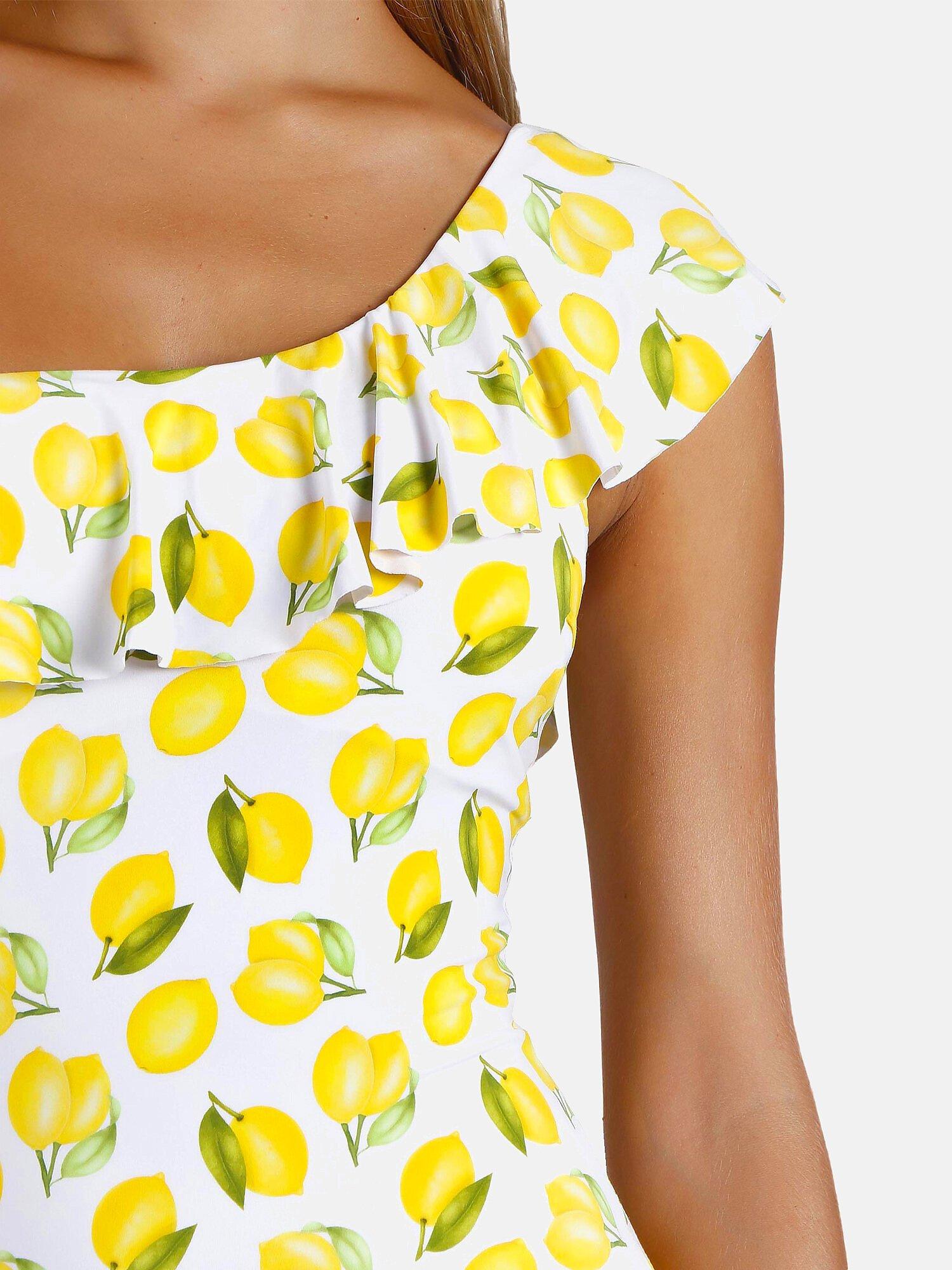 Admas Costume da bagno intero asimmetrico con rouches Lemons  