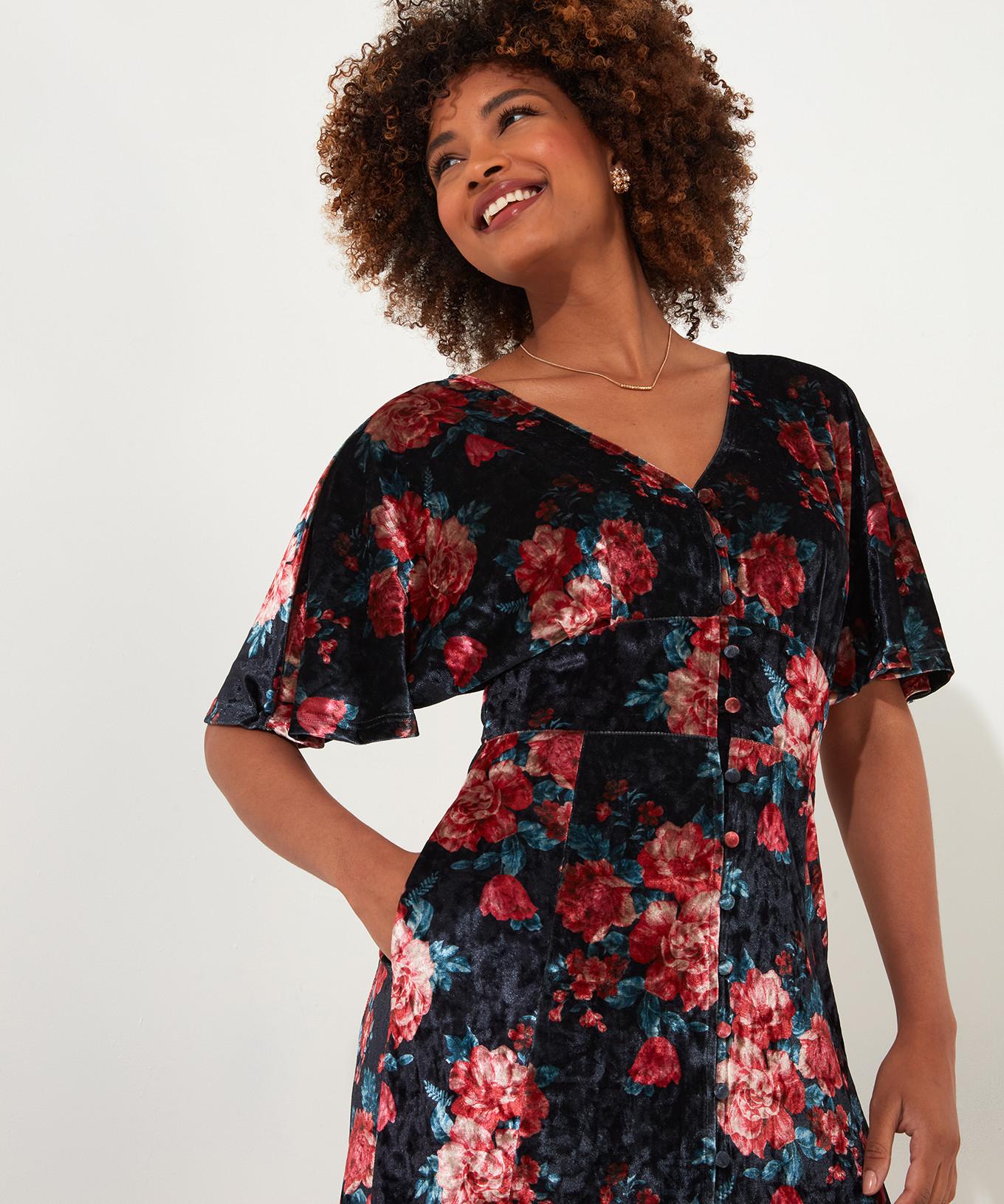 Joe Browns  Velours-Kleid mit Blumenmuster und Bindegürtel 