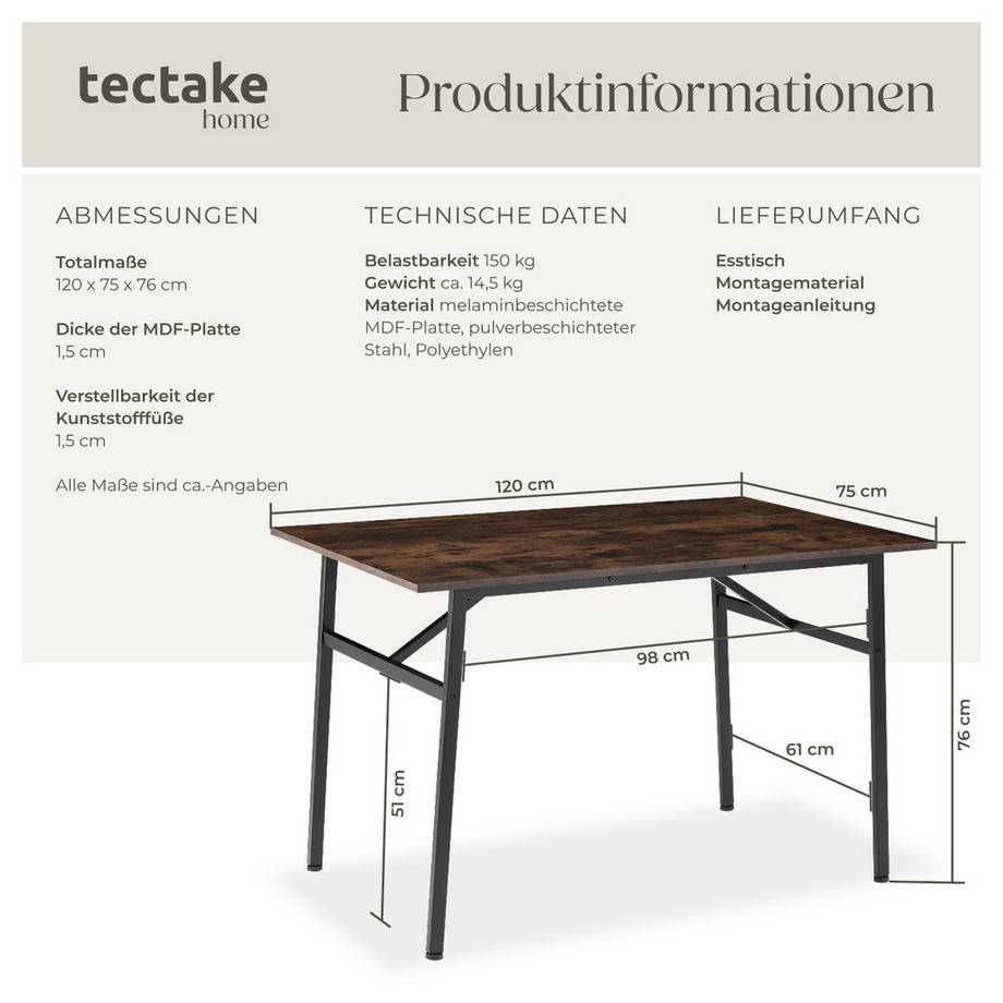 Tectake Table de salle à manger SWANSEA style industriel  