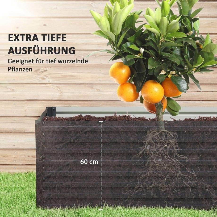 Northio Aiuola rialzata, resistente alle intemperie, aiuola, cornice fredda, aiuola da giardino, vaso per piante, fioriera in acciaio zincato, fioriera per terrazza e giardino, 240 x 60 x 60 cm  