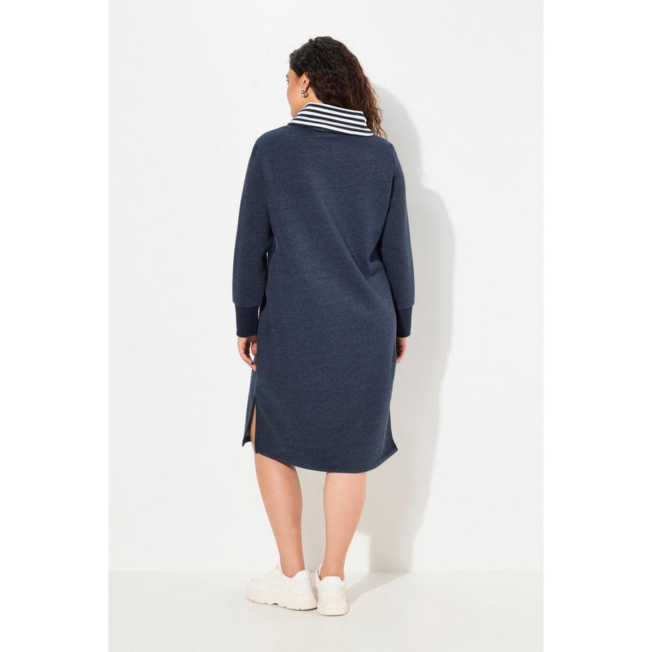 Ulla Popken Robe en molleton Passepoils Fantaisie Col Montant Manches Longues  