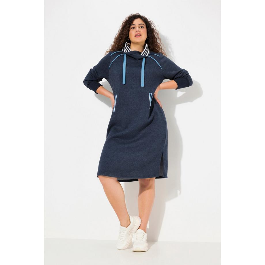 Ulla Popken Robe en molleton Passepoils Fantaisie Col Montant Manches Longues  