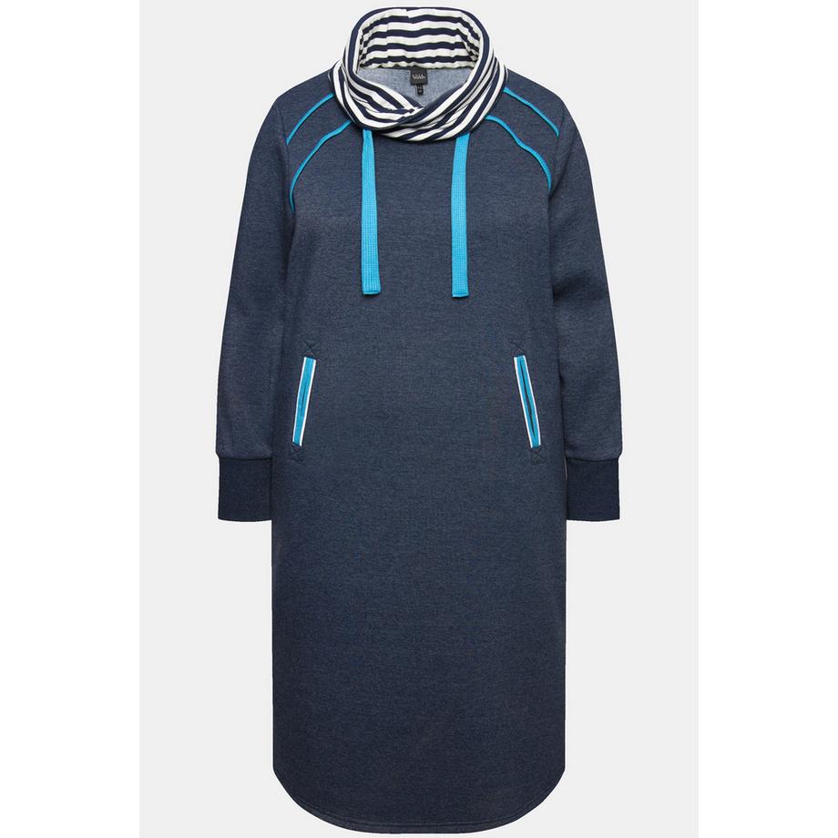 Ulla Popken Robe en molleton Passepoils Fantaisie Col Montant Manches Longues  