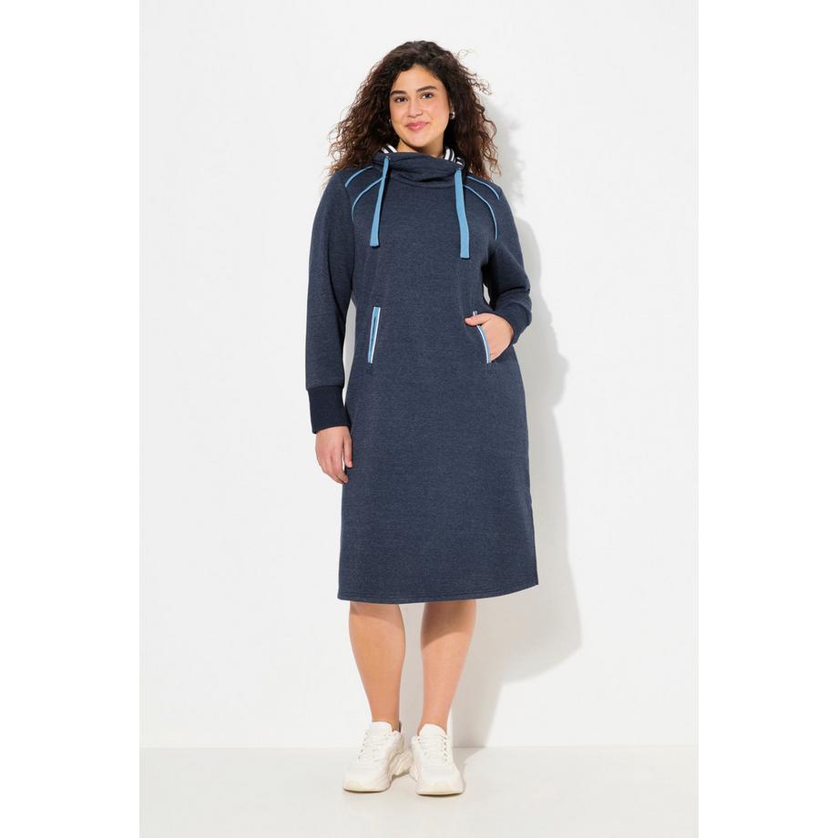 Ulla Popken Robe en molleton Passepoils Fantaisie Col Montant Manches Longues  