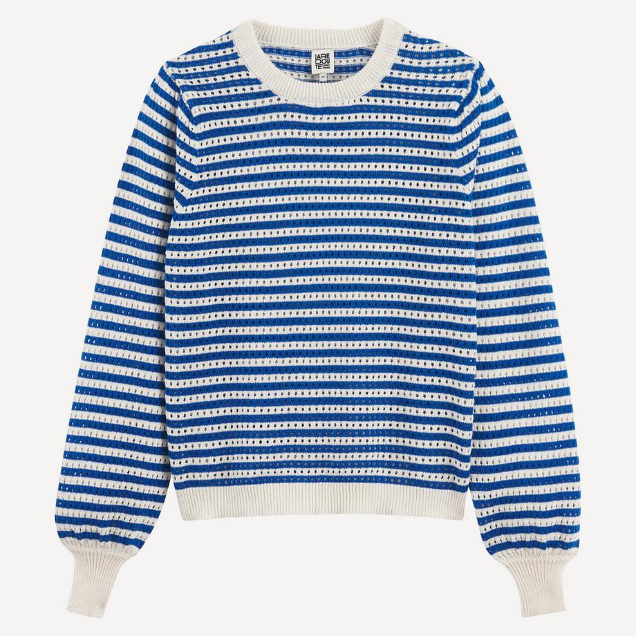 La Redoute Collections  Pull col rond rayé en maille ajourée 
