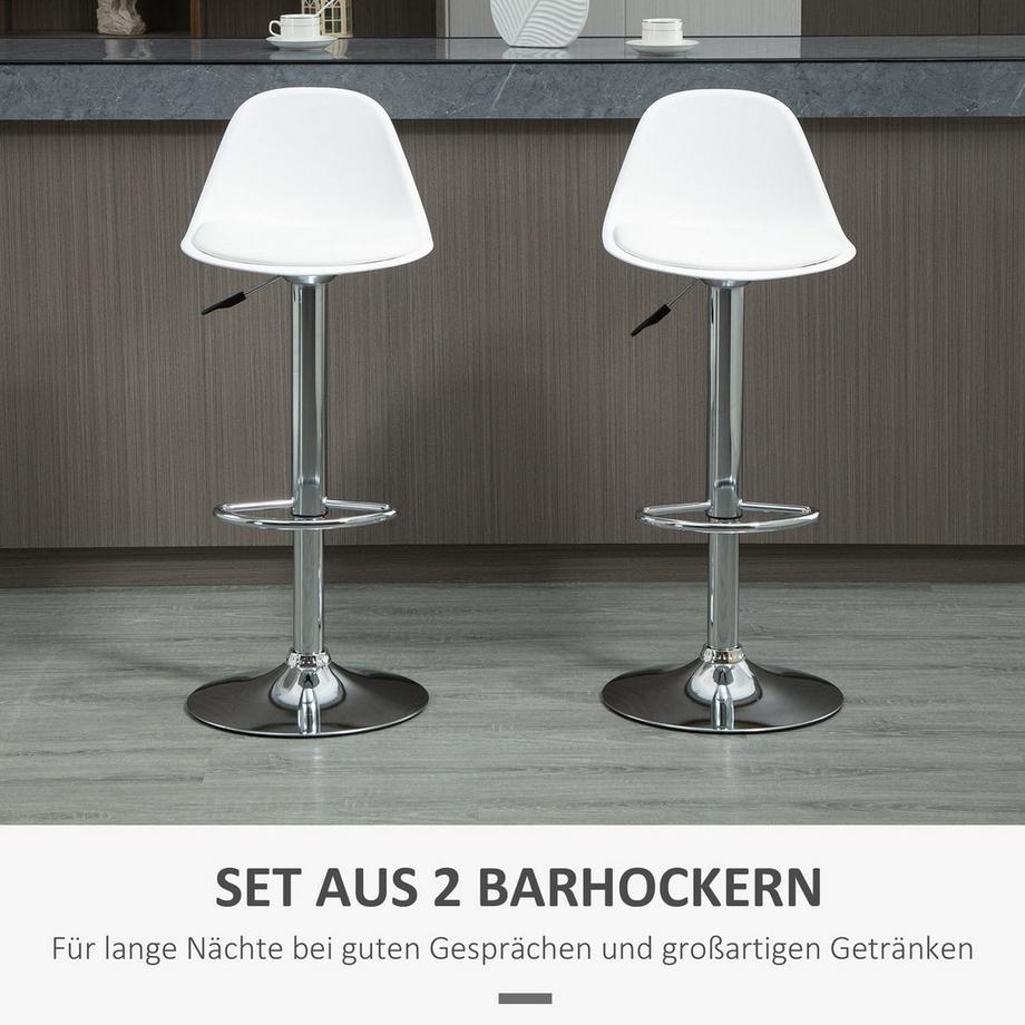 Northio 2Er-Set Barhocker Barstühle Drehstühle Mit Lehne Modernem Design Höhenverstellbar Für Bartheke Weiß Kunstleder Stahl Bis 120Kg 40X42X82-104 Cm  