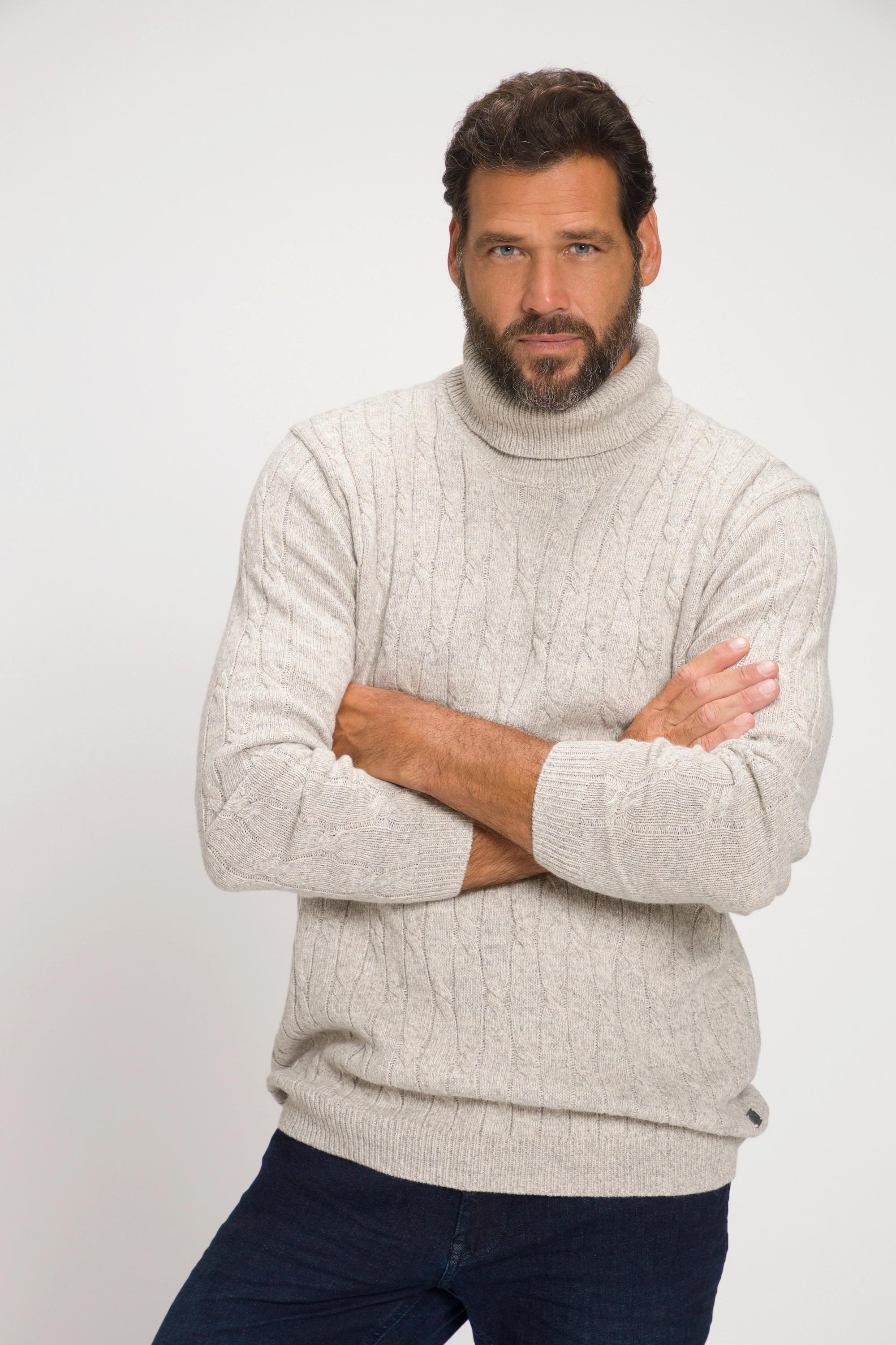 JP1880  Pullover, Zopfmuster, Rollkragen 