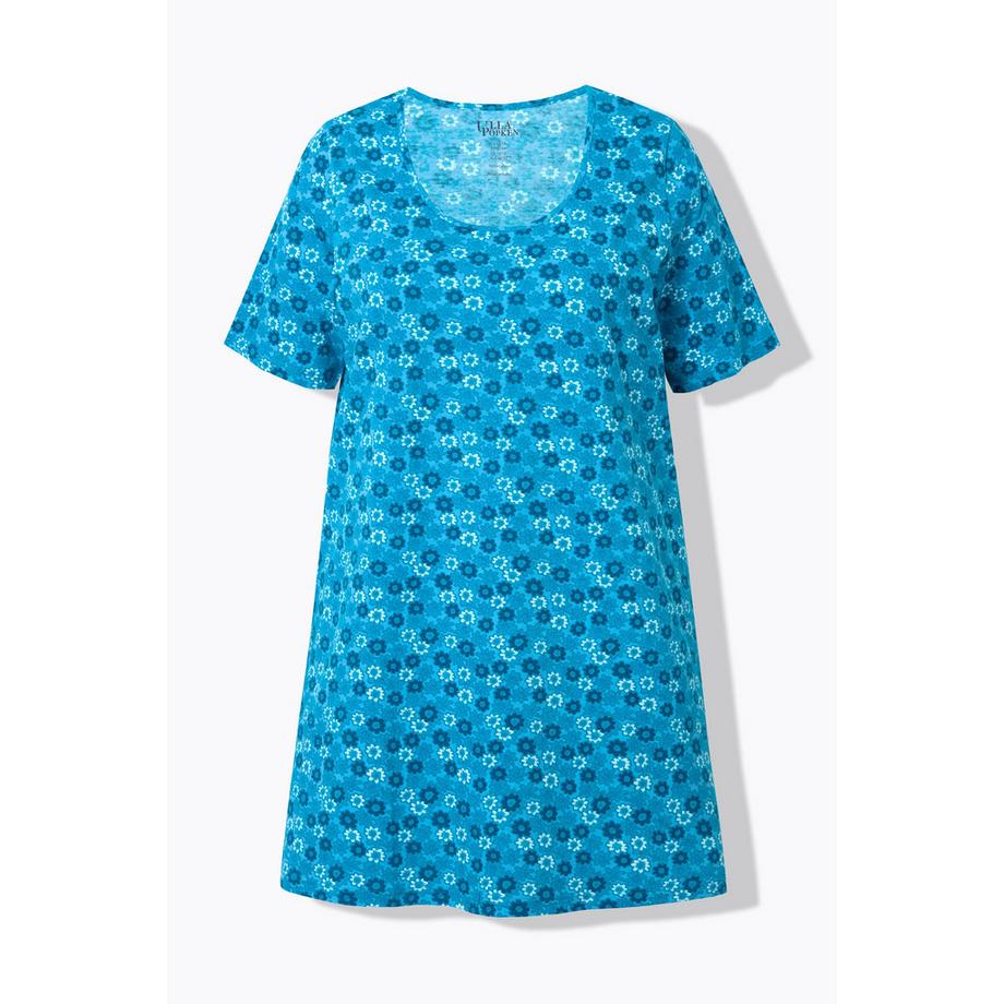 Ulla Popken T-shirt long motif à fleurs col rond manches courtes coupe évasée  