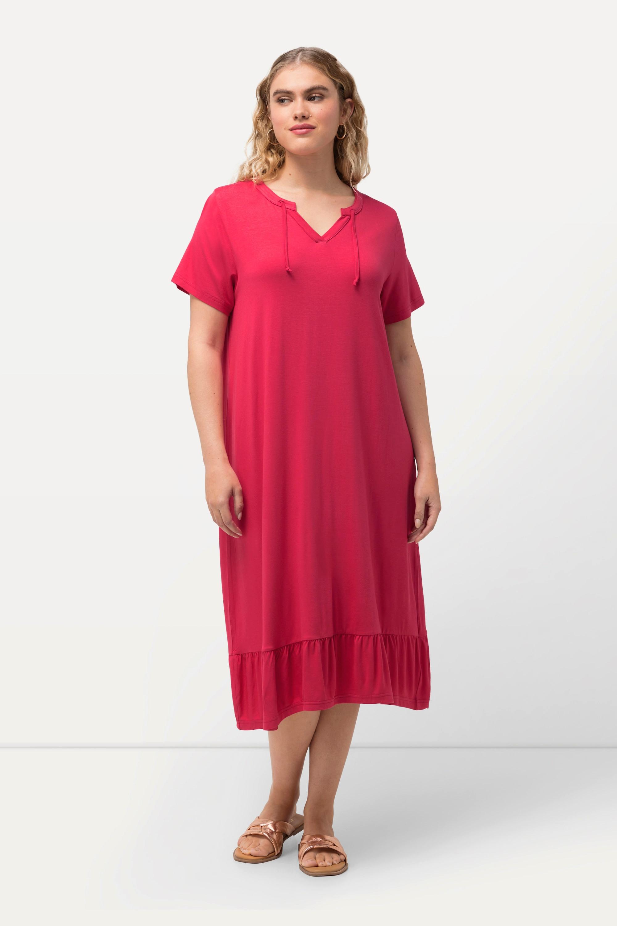 Ulla Popken  Jersey-Midikleid, A-Linie, Tunika-Ausschnitt, Halbarm 