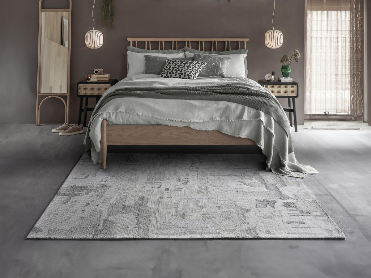 Vente-unique  Vintage-Teppich - Wolle & Viskose - handgefertigt - 160 x 230 cm - 1500 g/m² - Grau - MILORA 