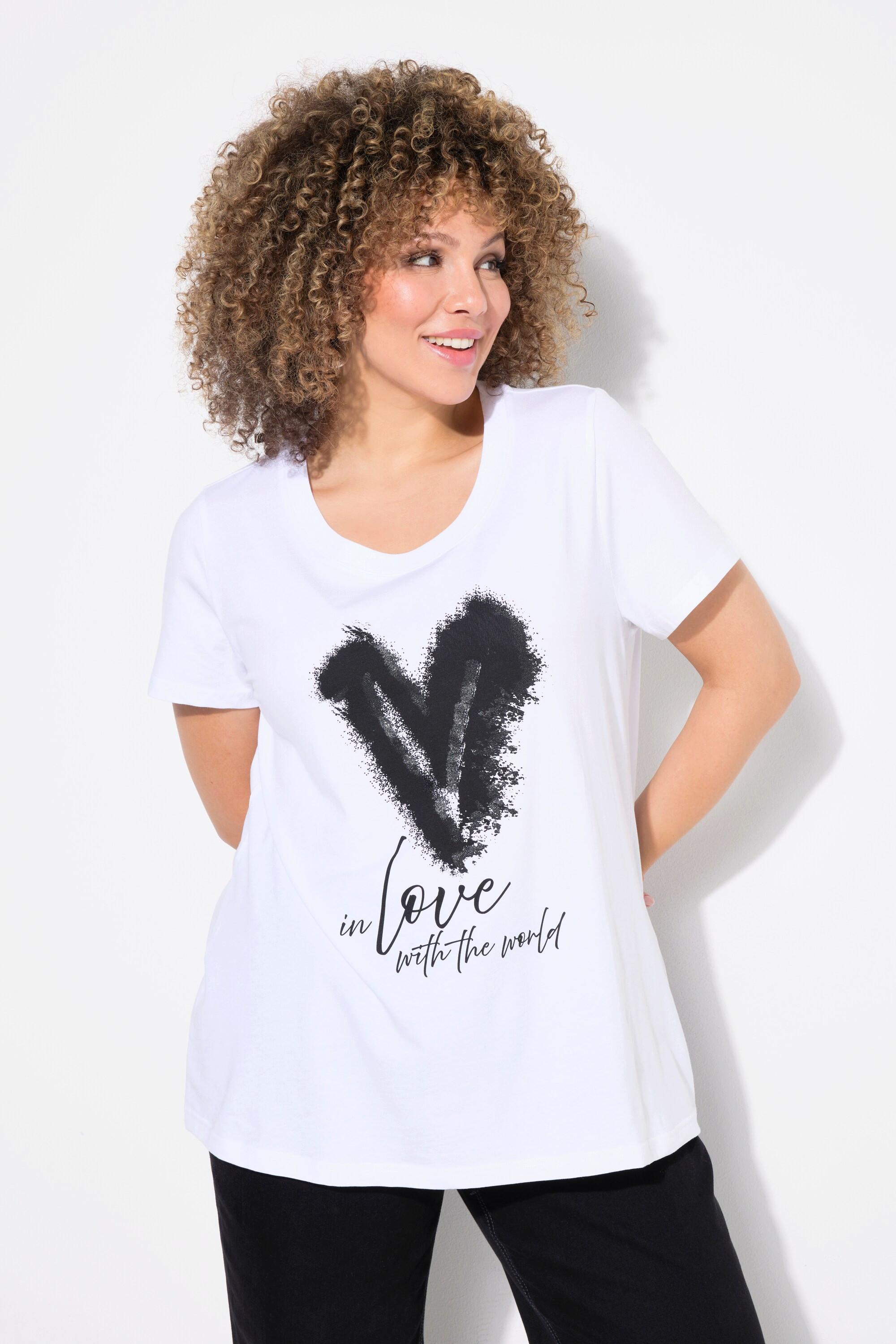 Ulla Popken  T-shirt motif cœur, col rond et manches courtes, collection Classic 