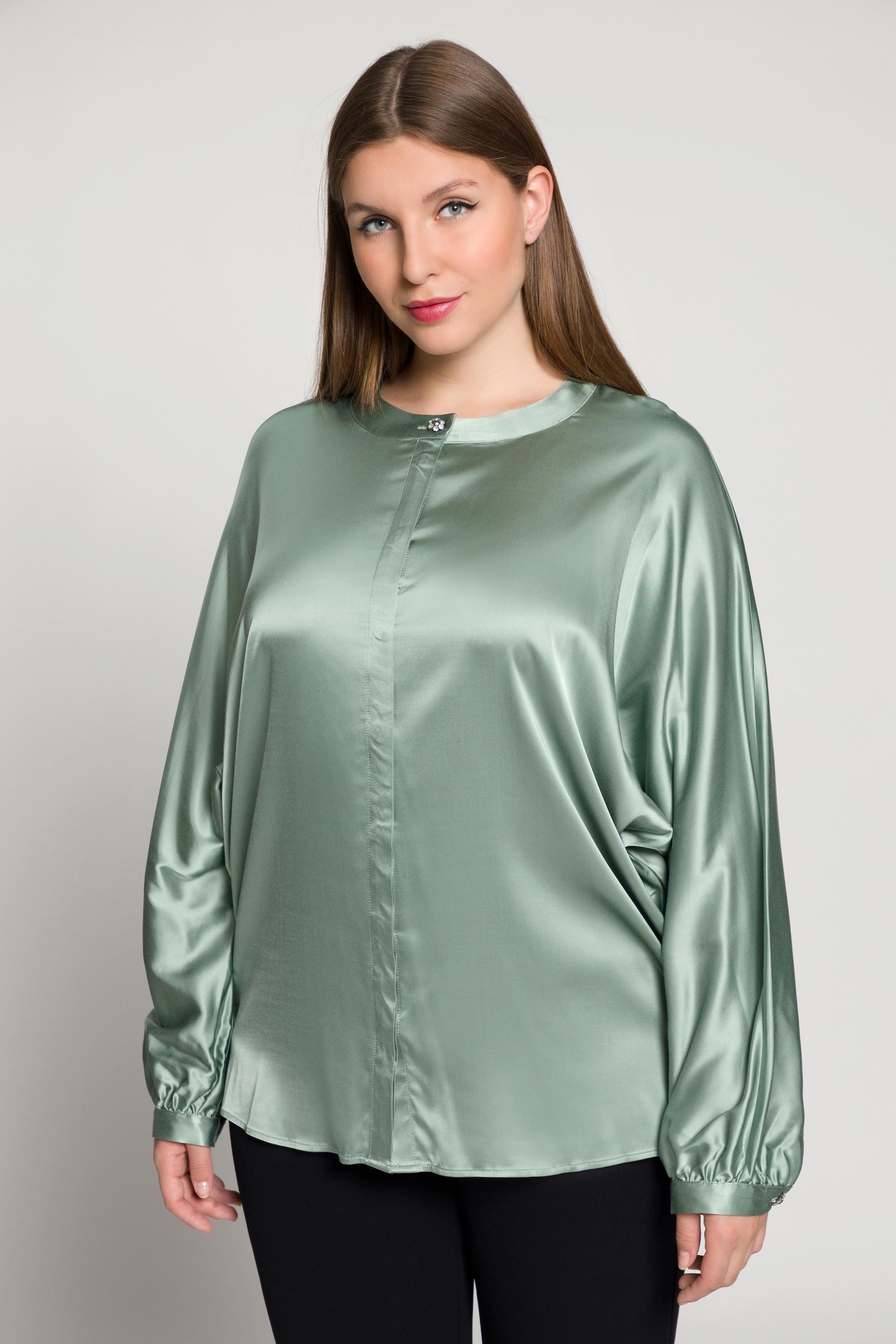 Ulla Popken  Blusa di raso dal taglio oversize con scollo a girocollo e maniche a pipistrello 