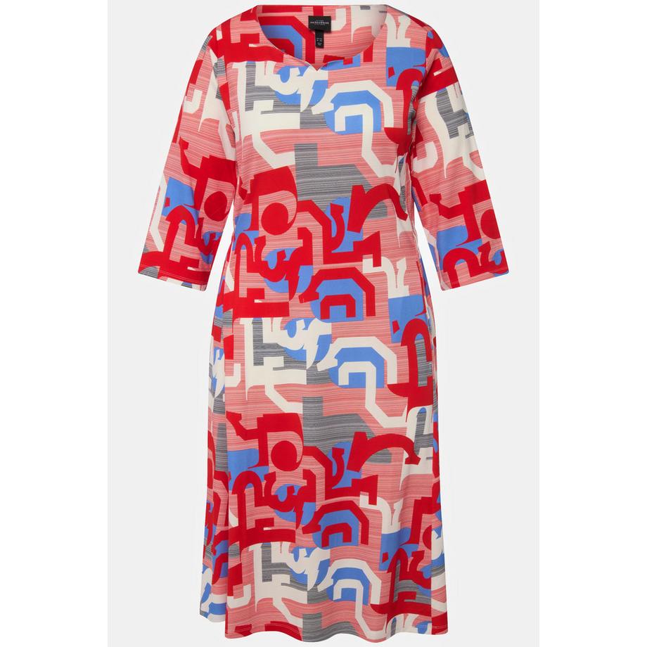 Ulla Popken Abito midi design grafico scollo a cuore maniche 3/4  