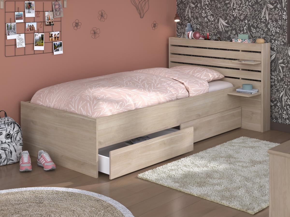 Vente-unique Letto 90 x 200 cm Con vani portaoggetti  Naturale + Rete  - TENALIA  